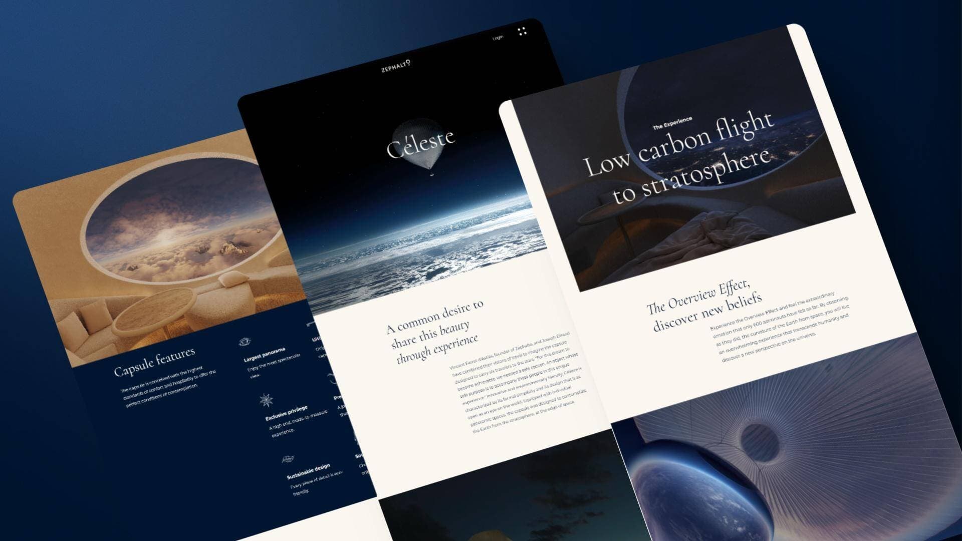 Angled composition of Zephalto's low-carbon flight website pages